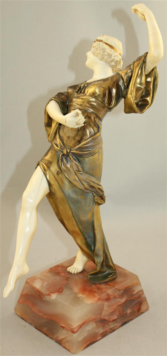 Eduardo Rossi (1867-1926). An Art Deco ivory and gilt bronze figure Oriental Dancer, overall 16.5in.